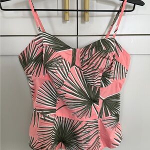 A New Day Pink and Green Leaf Print Camisole